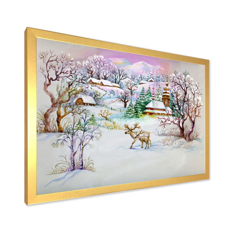Winter Village Life - peinture sur toile, H 12 po x l 20 po x P 1,5 po, Toile encadrée d'or