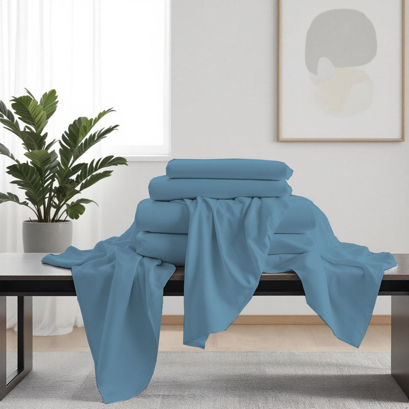 Ensemble de draps luxueux en microfibre de qualité supérieure, Bleu denim, Ensemble de draps pour lit simple avec deux taies 