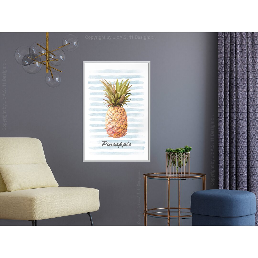 Gerahmtes Poster Ananas auf gestreiftem Hintergrund