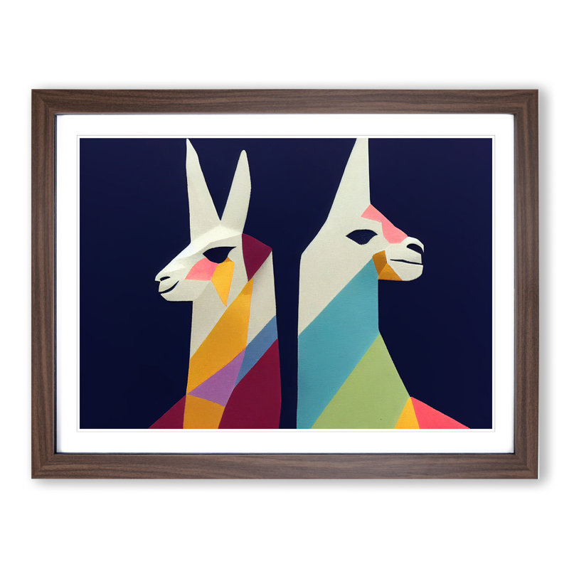 Abstract Llamas - Framed Print, 25cm H x 34cm W x 2cm D, Walnut
