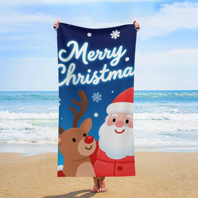 Quick Dry Microfiber Merry Christmas Snowflakes Beach Towel, 60 x 80 in