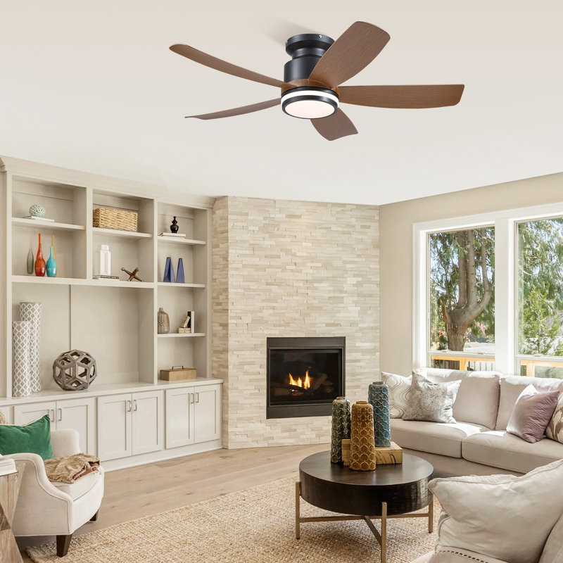 41" Modern 5-blade Flush Mount Indoor Ceiling Fan With Light And Remote/app Control, Brown