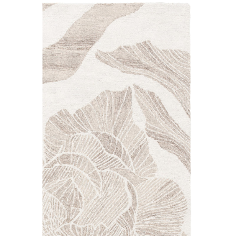 Tapis floral ivoire / beige en laine / coton touffeté à la main Braddy 741, Tapis de couloir 2 pi 3 po x 8 pi