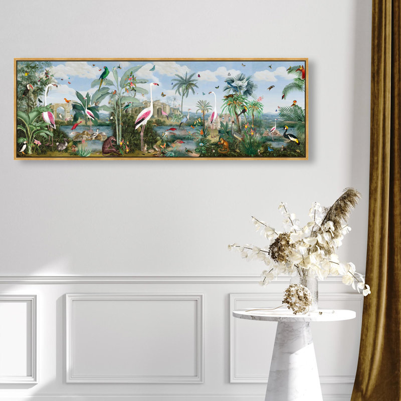 Oliver Gal Paradise Chinoiserie Panorama Landscape - Heavy Gel Top Coat Framed Canvas Art, Gold