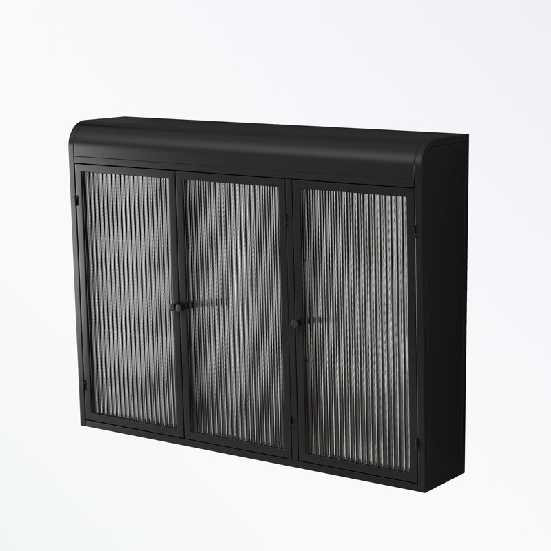  Arched Wall Cabinets with 3 Glass Doors, Noir, noir, noir, noir