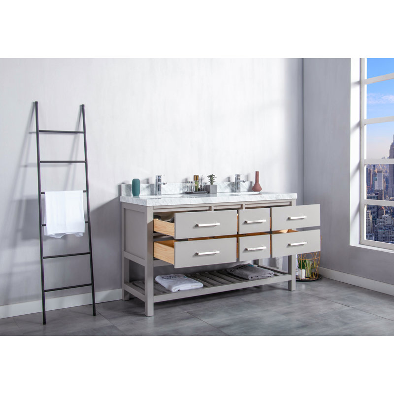 Ensemble de meuble-lavabo double 60 x 22 Santa Fe, Blanc, Gris, Nickel brossé