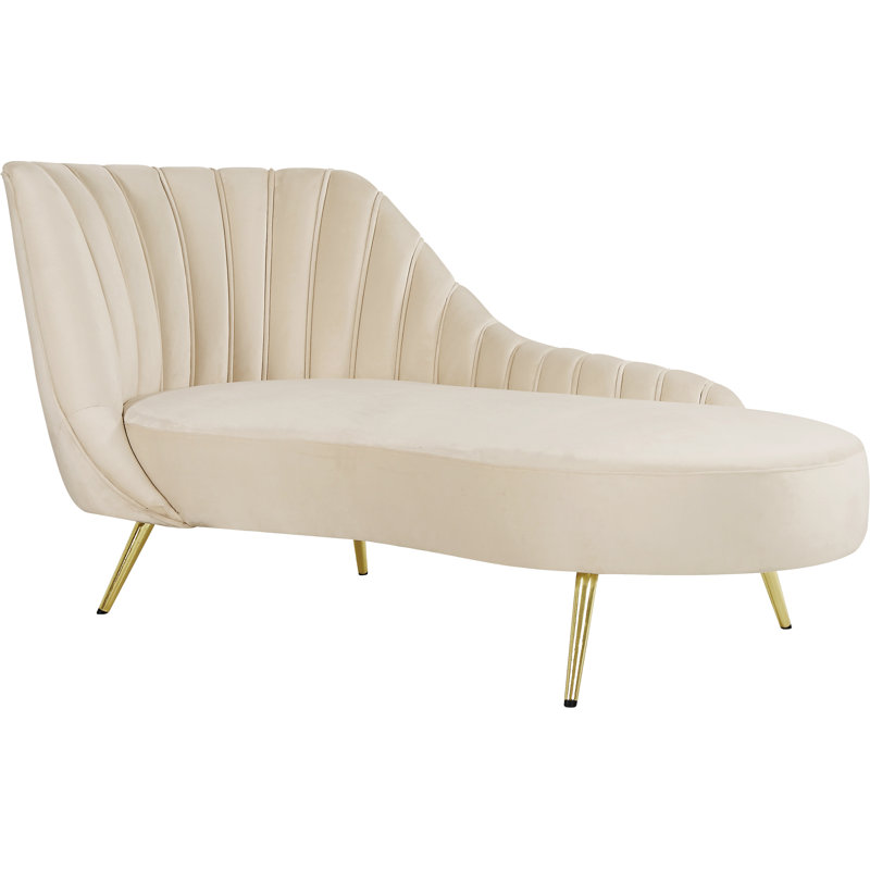 Chaise longue en velours Margo, Velours crème