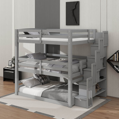 Full Size Triple Bunk Bed With Staircase