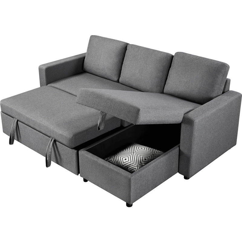 Moda Form 3-Seater L-Shaped Sofa Bed, Convertible Corner Sofa with Reversible Chaise & Pull Out Trundle Bed  for Small Living Rooms, Apartments
