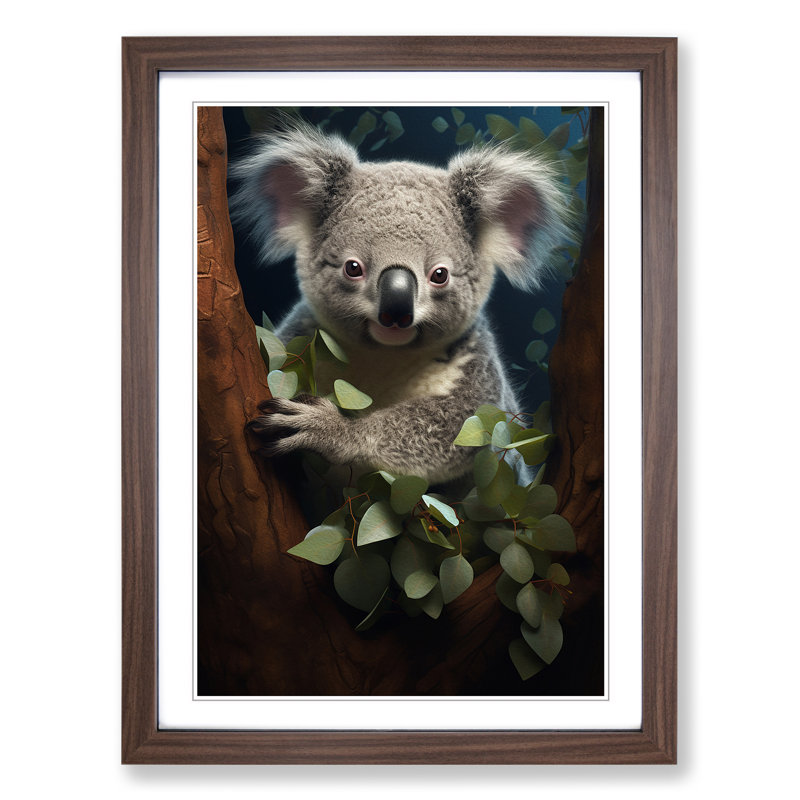 Koala Bear Conceptual - Single Picture Frame Print on Wood, 64cm H x 46cm W x 2cm D, Walnut