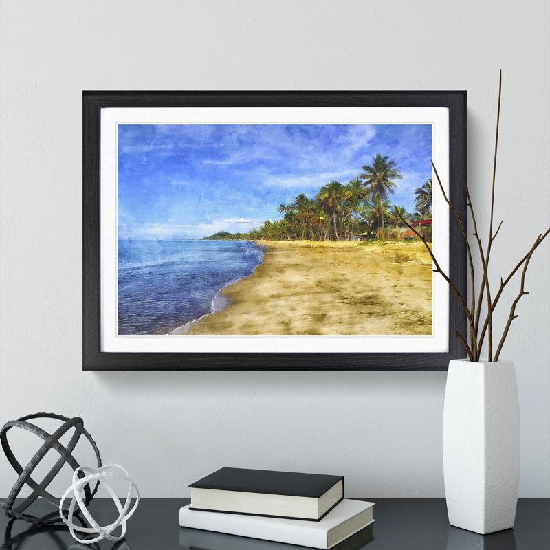 Palm Tree Beach Vol.1 - Framed Print, 48cm H x 65cm W x 2cm D, Black Framed