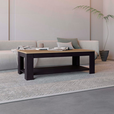 Table basse moderne avec tablette de rangement ouverte - chêne naturel