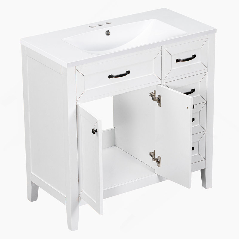 Ensemble de meuble-lavabo avec tiroirs, Blanc