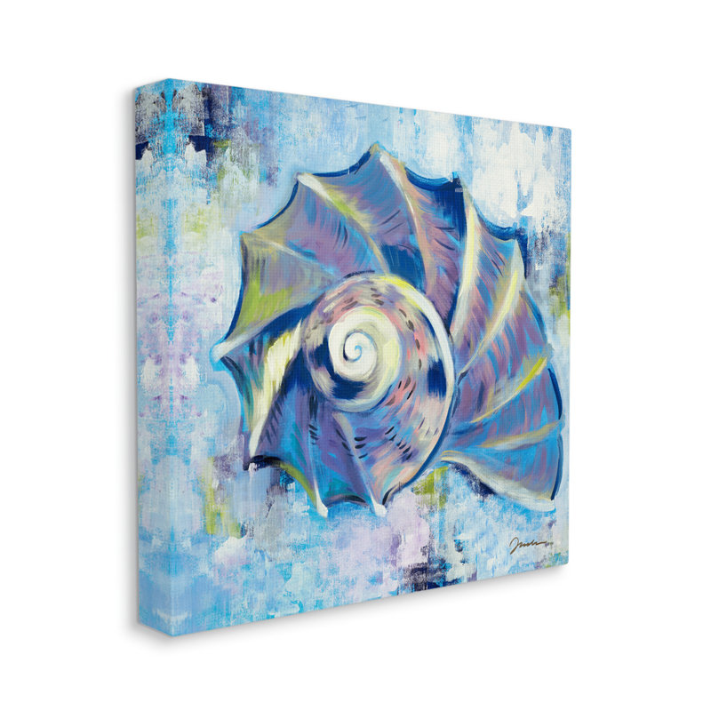 «Nautilus abstrait bleu sur bois» par Liz Jardine, peinture, Giclée encadrée noir minuit, H 24 po x l 24 po x P 1,5 po