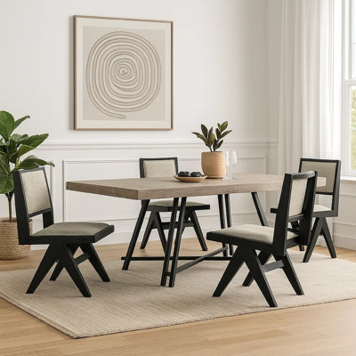 Toty 7Pc Dining Set, Rectangular Table W Trestle, 6 Chairs, Black Gray