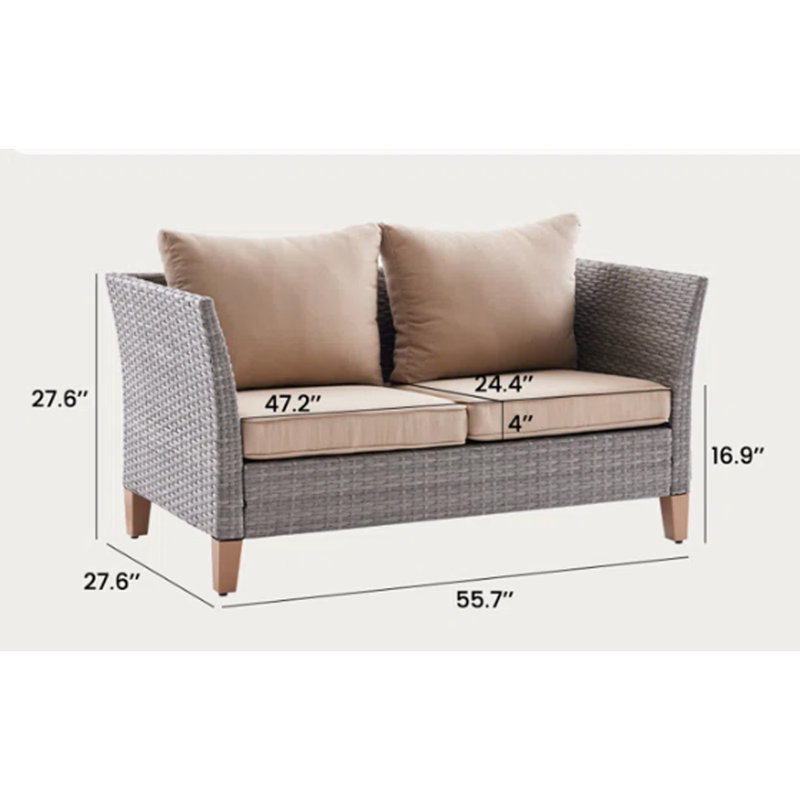 HDPE Wicker Patio Loveseat With Cushion