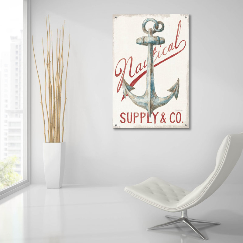 Art mural en verre «Floursack Nautical 5 Red» par Danhui Nai, H 36 po x l 24 po x P 0,2 po