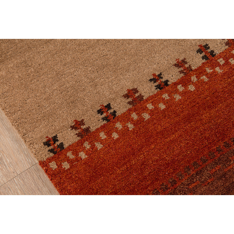 Tapis brun / jaune / orange en laine noué à la main Havsa, Rectangle 3 pi 9 po x 5 pi 9 po