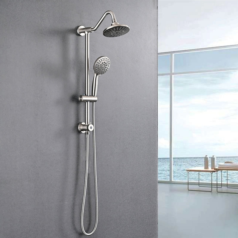 Brushed Nickel 6 Inch Rain Shower Head With Handheld Shower Head Bathroom Rain Shower System