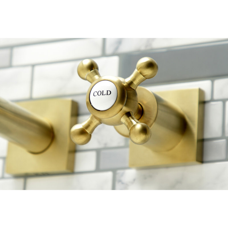 Metropolitan Double Handle Wall Mounted Roman Tub Faucet, Brushed Brass