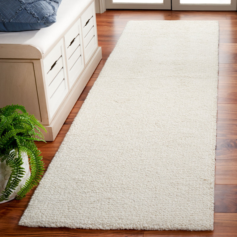 Tapis ivoire en laine touffeté à la main Borinka, Tapis de couloir 2 pi 3 po x 8 pi
