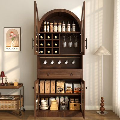Vitrine de rangement arquée 75 "avec porte-bouteilles