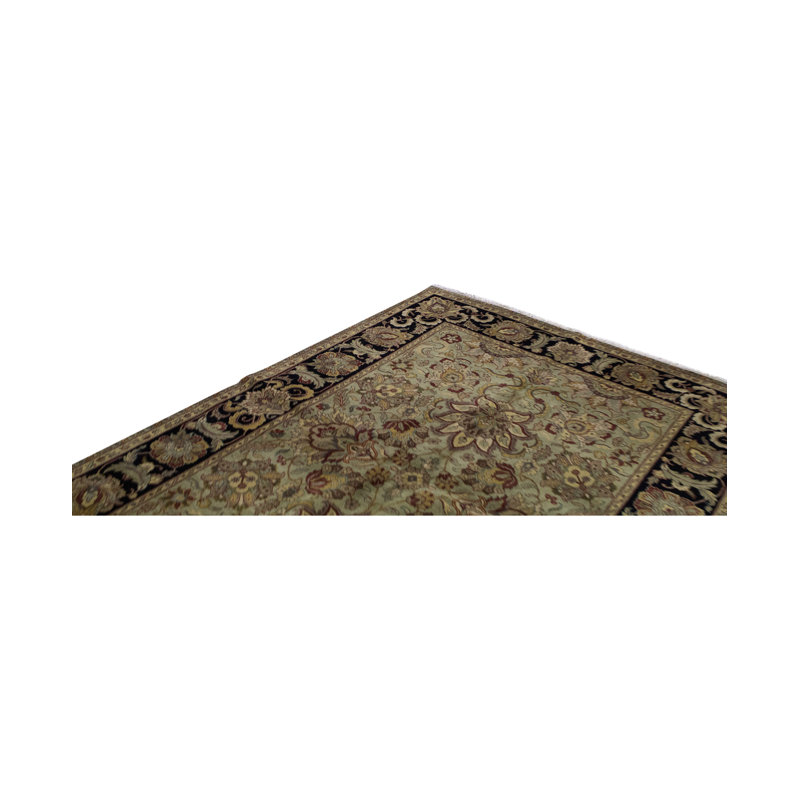Tapis vert et noir noué à la main de haute qualité