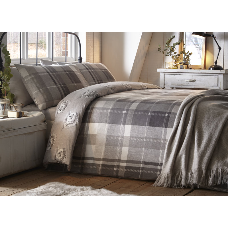 Plaid Duvet Cover Set with Pillowcases, Grey, Double - 2 Standard Pillowcases