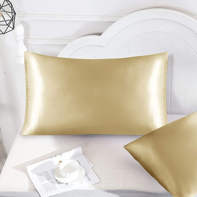 Set of 2 Satin Silk Pillowcases for Skin and Hair, Satin Pillow Cases for Women with Envelope Closure, Soft Breathable Smooth Cooling Silk Pillow Covers for Gifts, Champagne Gold 51*102cm