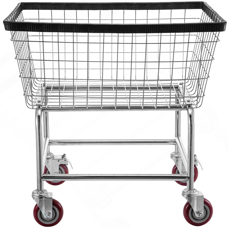 Chariot à linge en fil métallique, panier à linge en fil métallique de 2,5 boisseaux avec roulettes, chariot à linge métallique commercial de 21 po x 27 po x 27,5 po, cadre en acier avec finition chromée, roulettes de 4 pouces, chariot à panier en métal pour la lessive
