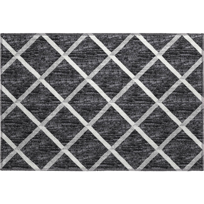 Premium Machine Washable Uran AMF140 Black Rug, Rectangle 1'8" x 2'6"