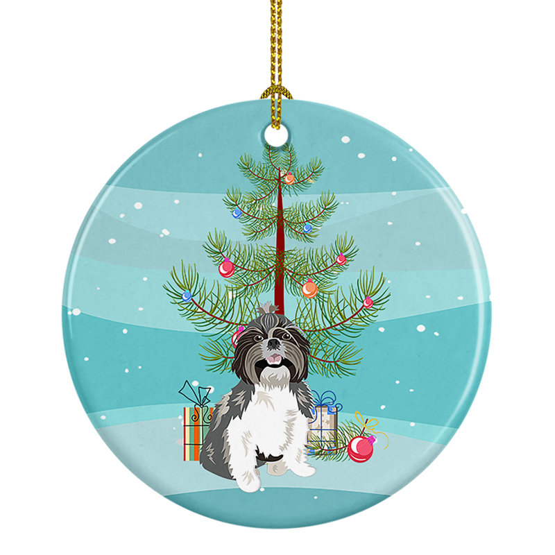 Ornement de Noël Shih-Tzu, Shih-Tzu argent et blanc
