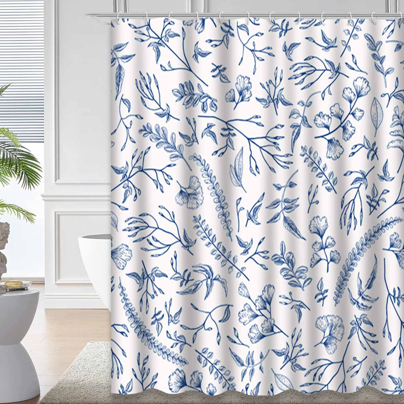 Rideau de douche à motif floral avec 12 crochets, L 72 po x l 84 po