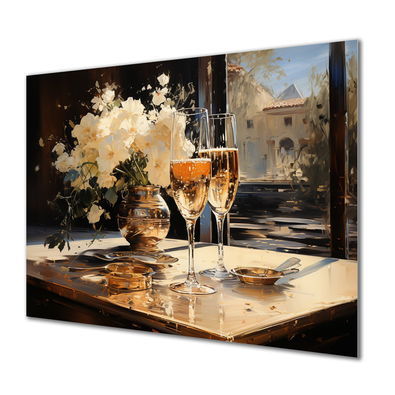 Champagne Blooms Bubbles and Bliss I - Champagne, art mural en métal, H 12 po x l 20 po x P 1 po