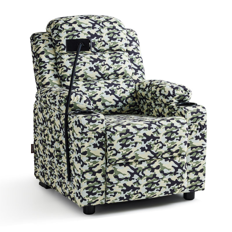 Kids Recliner Chair with Tablet Stand, Side Pockets and Cup Holders, Fabric, Camouflage