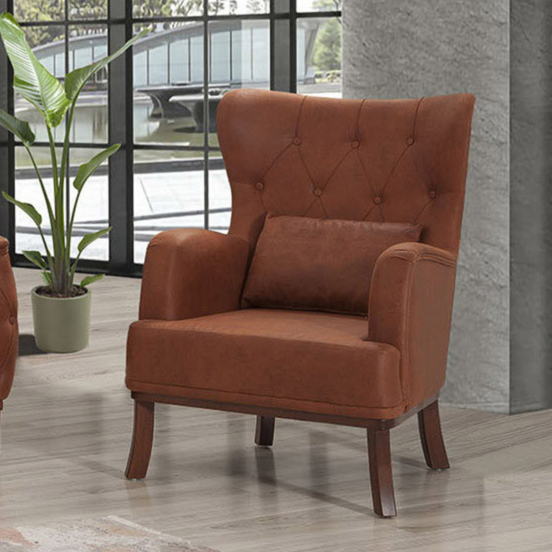 Fauteuil à oreilles capitonné l 30,71 po Bharti, Oléfine brune