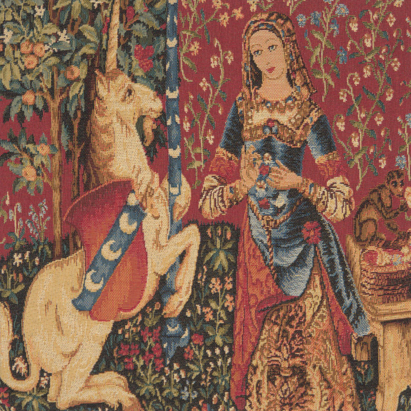 Medieval Taste Cushion Covers, Red Unicorn 1, Square 14"