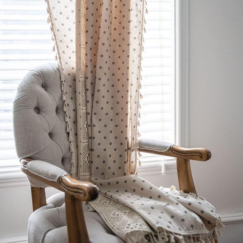 Chelley Cotton Blend Semi Sheer Curtain Pair, 59" W x 63" L
