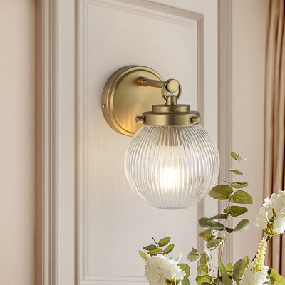 1-Light Ribbed Glass Globe Wall Sconce