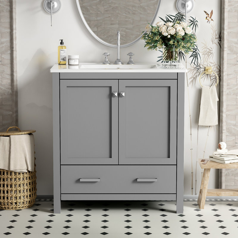 Meuble-lavabo simple de 30 po avec rangement spacieux et design moderne et élégant, parfait pour les salles de bain organisées