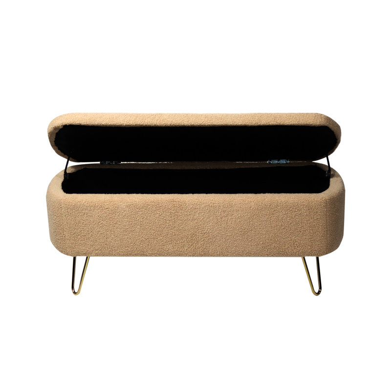Banc de rangement doré en fausse fourrure de chameau pour le salon