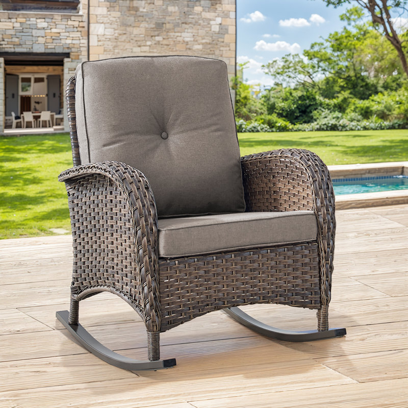 Chaise berçante d'extérieur en osier de rotin Valierius, Gris