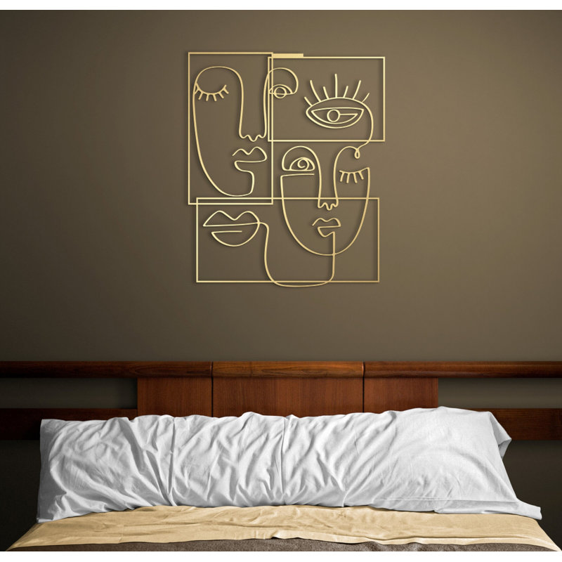 Abstract Face Lines Metal Wall Art Décor for New Home Decoration, Office Décor, Housewarming Gift, Matte Gold