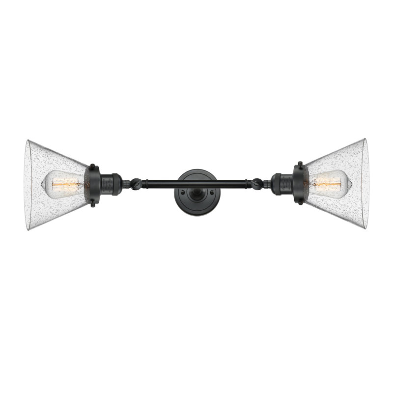 Cone 2 Light Bath Vanity Light, 6 Watt Vinage LED Bulb, Seedy, Matte Black