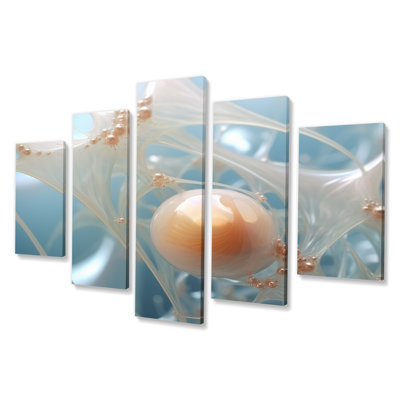 Exquisite Pearl Core Silver Designs I - Abstract Landscape Canvas Print - 5 Panels
