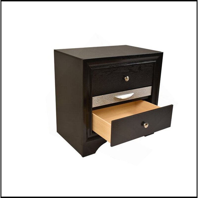 Table de chevet 2 tiroirs de style traditionnel en bois de couleur noire