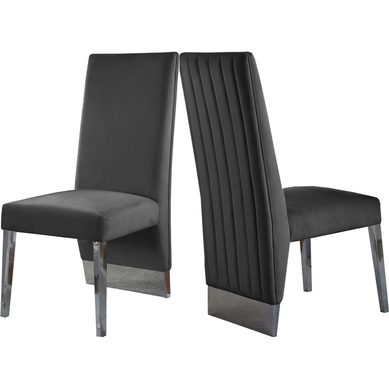 Chaise rembourrée Elia, Velours gris, Chrome