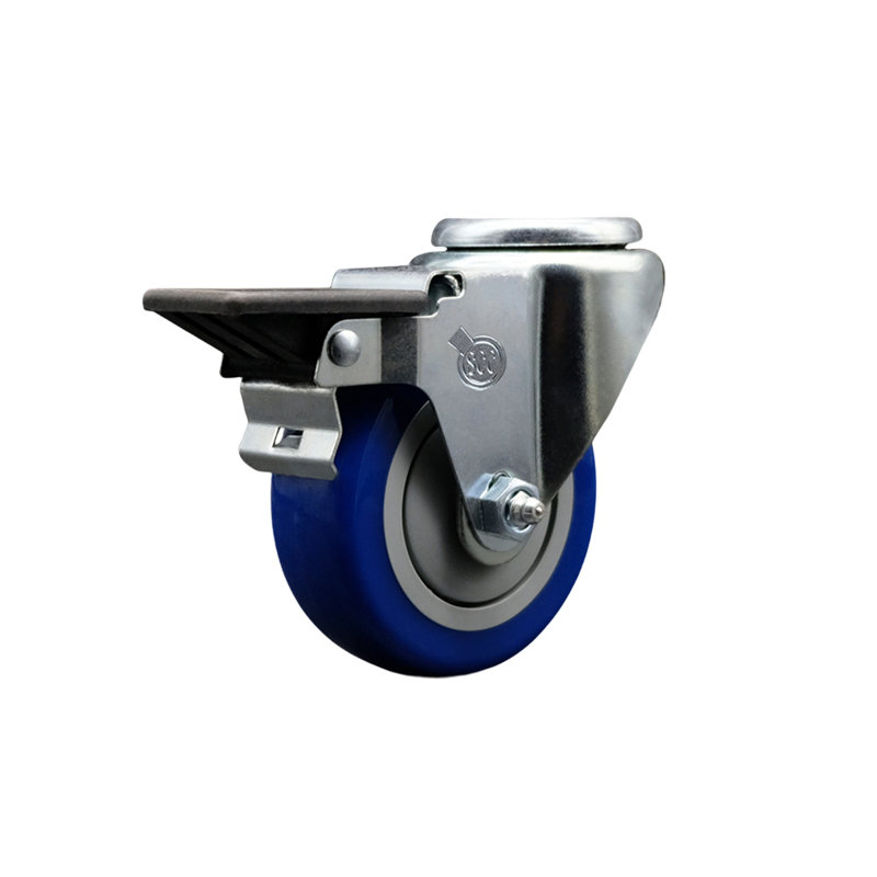 Roulettes pivotantes en poly avec frein Posi Lock, Bleu