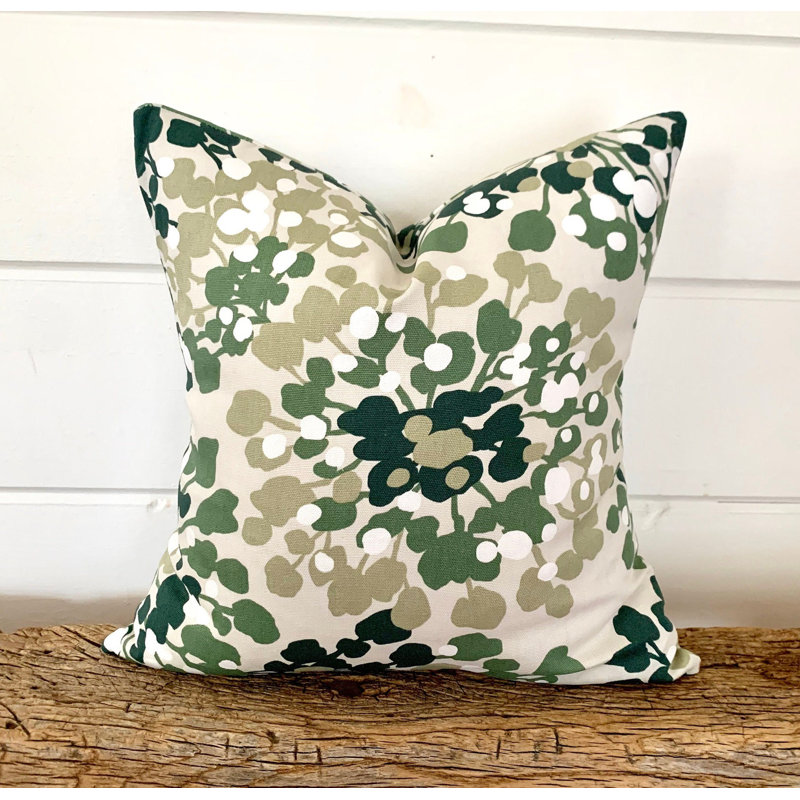  Housse de coussin en coton, Floral, 15,5 po x 15,5 po, Vert/blanc