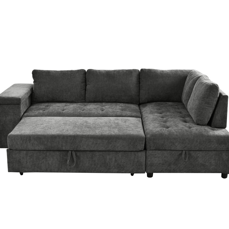Grey Sectional Sleeper With Ample Storage And Frame L Shaped Pull Out Function Sections